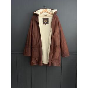 Wilsons Adventure Bound Brown Leather Sherpa Lined Oversized Hooded Coat Small